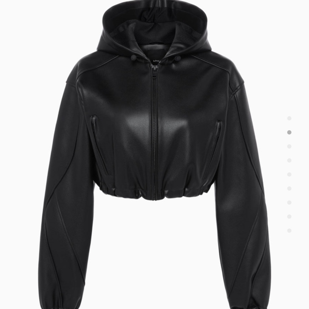 Khy faux leather cropped hooded jacket. Never worn, size Small. Black